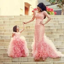 Платья для мамы и дочки; свадебное платье в пол; элегантные вечерние платья для выпускного вечера; коллекция года; розовое платье без рукавов для девочек