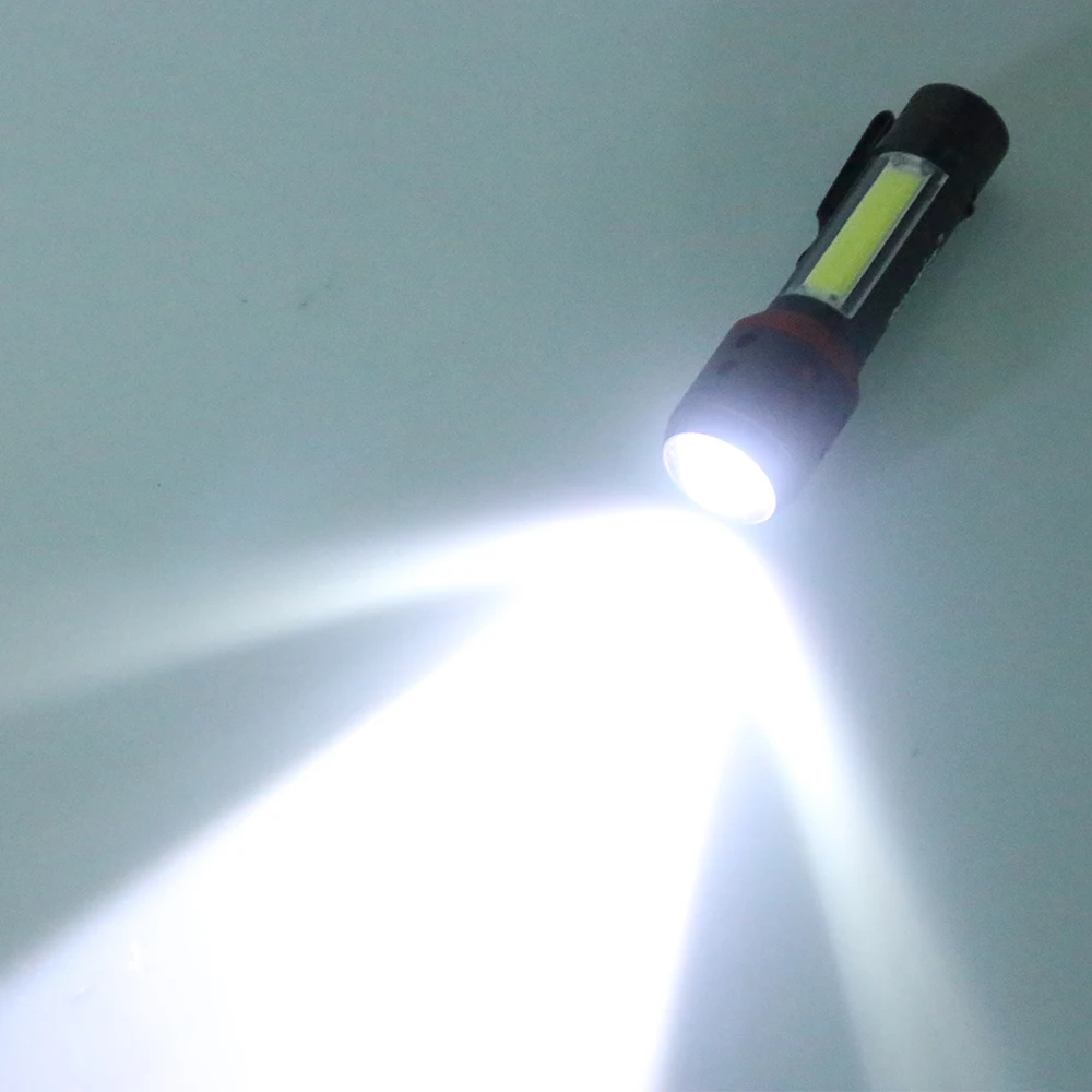 3800LM мини-фонарик Q5 светодио дный + COB светодио дный факел лампы клип пальчиковые 4 режима для AA/14500 Батарея Водонепроницаемый в жизни фонарь