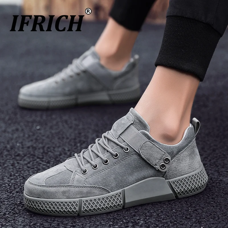

2019 High Quality Youth Fashion Mens Shoes Flat Casual Sneakers Wearable Men Walking Footwear Suede Leather Shoes For Male