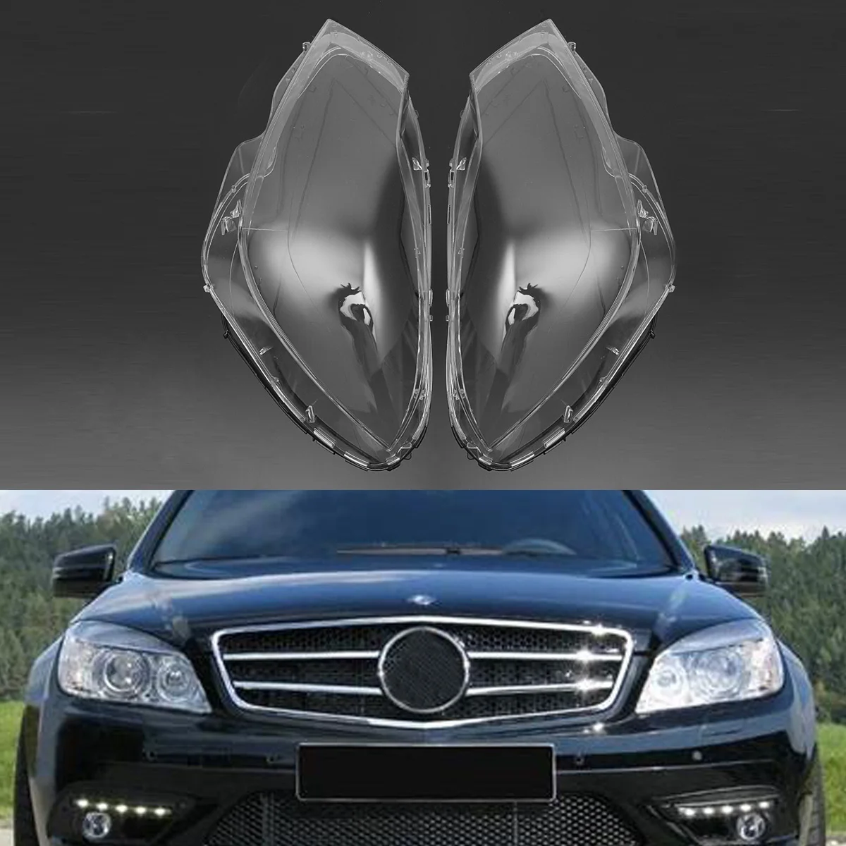 A Pair Car Front Headlight Headlamp Clear Lens Covers Case Shell for Mercedes C Class W204 For