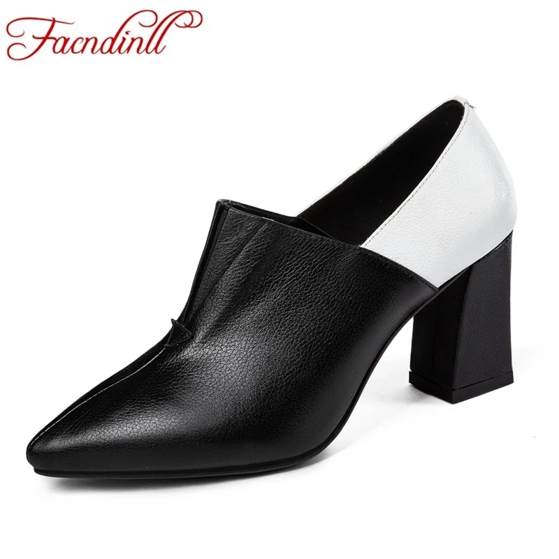 

FACNDINLL 2019 new spring women pumps shoes sexy real leather high heels pointed toe woman dress party office ladies shoes pumps