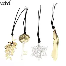 

4Pcs Stainless Steel Metal Bookmark Golden Leaf Snowflake Key Feather Label Tag Book Mark with Rope Office School Papelaria Gift