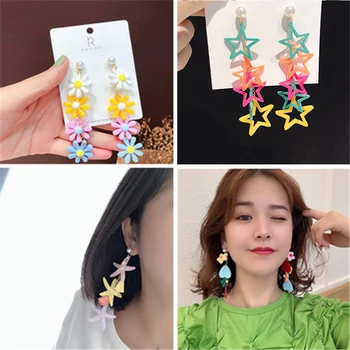 

Long Acrylic Flower Dangle Drop Earrings Colorful Love Heart Star Pendant Pin Earrings Accessories Women Girl Jewelry EC1912