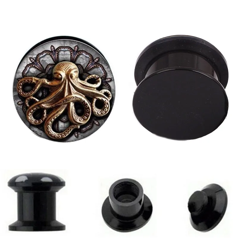

2pcs Unisex Acrylic Octopus Logo Ear Plugs Tunnels Septum Screw Expansion Expanders Stretched Body Piercing Jewelry 6mm-25mm