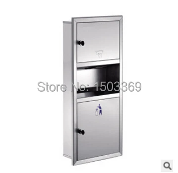 

2016 304 stainless steel in-wall paper holder with hidden type garbage bin fit for star hotel,hospital, household Tissue holder