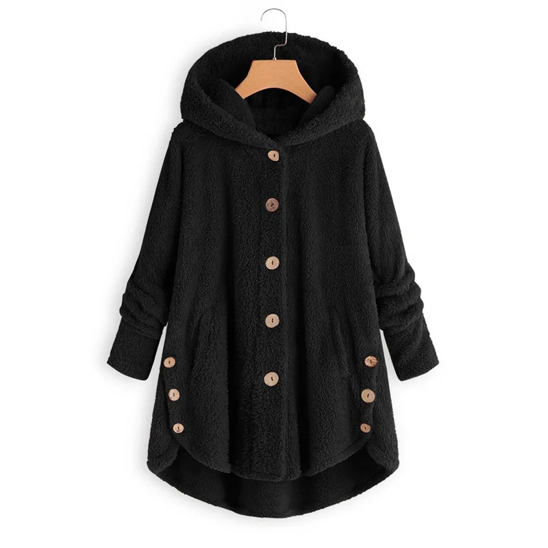 

B Autumn Loose large size women's jacket casual hooded solid color button women's fleece long coat trend street fashion women's