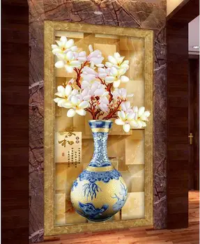 

3d wallpaper custom mural Magnolia flower vase and rich porch corridor home decor background wallpaper for walls 3 d