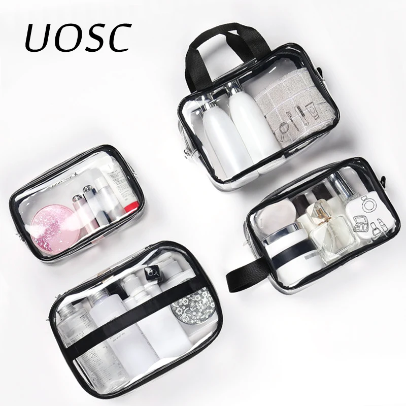 

UOSC Travel Transparent Cosmetic Bag PVC Women Zipper Clear Makeup Bags Beauty Make Up Organizer Storage Bath Toiletry Wash Case