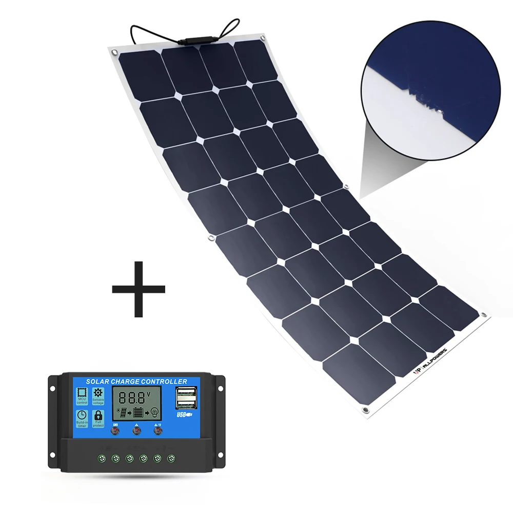 

ALLPOWERS 100W 18V 12V Solar Panel Charger Water Shock Dust Resistant Solar Charger with Solar Controller for RV Boat Cabin Tent
