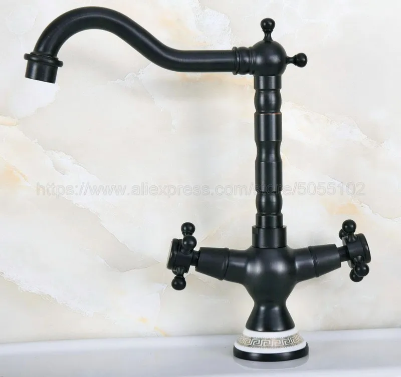 Oil Rubbed Bronze Kitchen Faucet 360 Degree Sink Faucet Swivel Spout Double Cross Handle Deck Mounted Mixer Taps znf648