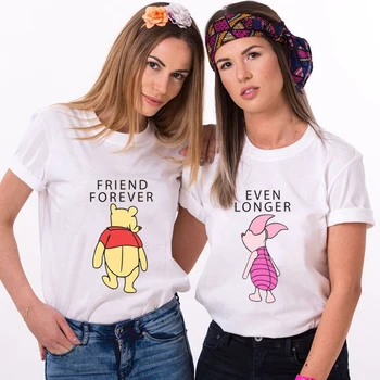 

Newest Best Friend Short Sleeve Cotton T Shirt for Women Bff Paired T-shirts Harajuku Tops Steetwear Kawaii Bear Print Tshirt