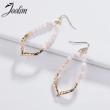 Joolim Light Pink Natural Stone Bead Drop Earring Dangle Earring Creative Earrings for Women 2019 Stylish Jewelry pair of stylish faux gem bead water drop earrings for women