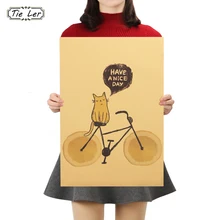 TIE LER Have A good Day, крафт-бумага, плакат, украшение, живопись, кошка, велосипед, наклейки на стену, 50,5X35 см