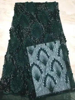 

2019 beaded stone lace African Emerald green lace fabric high quality beautiful nigerian wedding lace new design french dress