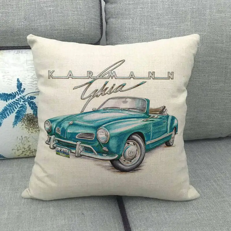45cm*45cm watercolor retro bus and car linen/cotton throw pillow covers couch cushion cover home decor pillow