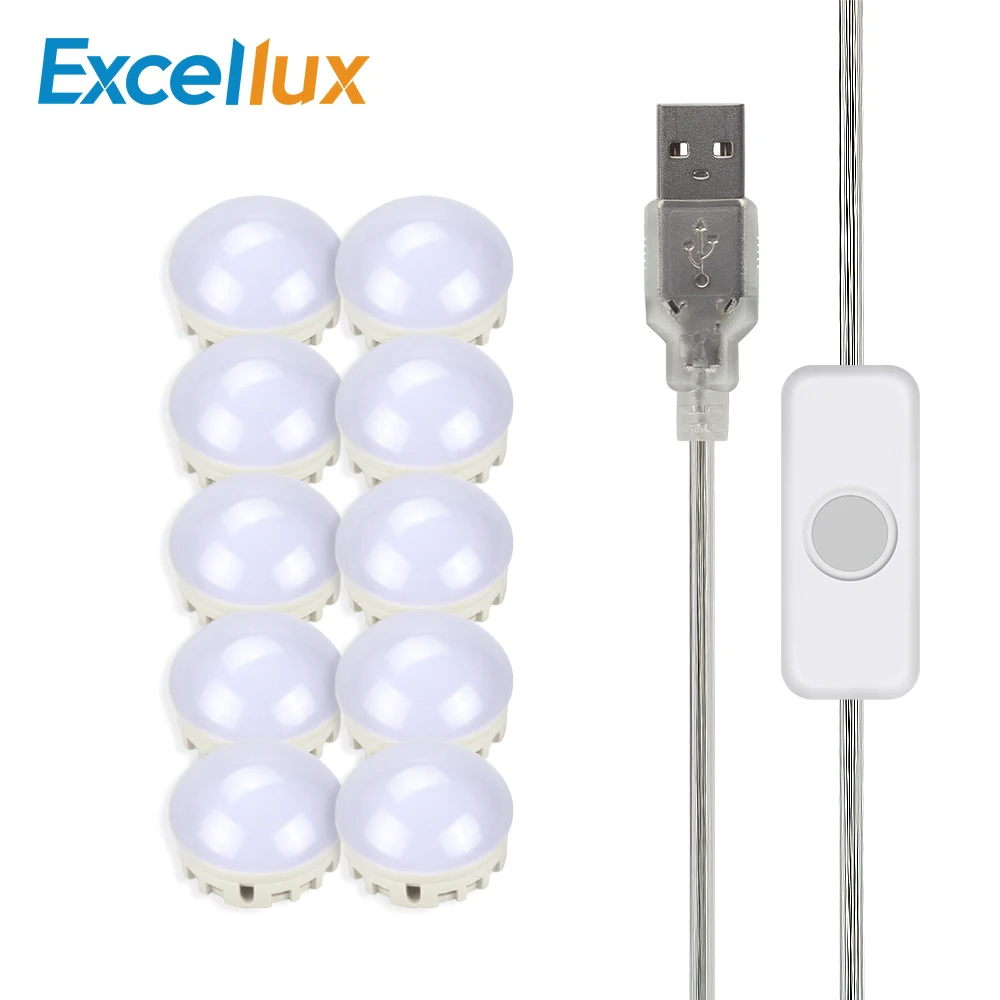 

1 Set 10LEDs USB LED Makeup Mirror Hollywood Lamps LED Vanity Light Bulbs Kit for Dressing Table with Dimmable Touch Control