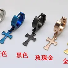 Титановые серьги, висячий цветок, крест, синий, черный, мужской, 316l, для мальчиков, из нержавеющей стали, в ухо, кольцо для ушей, популярное