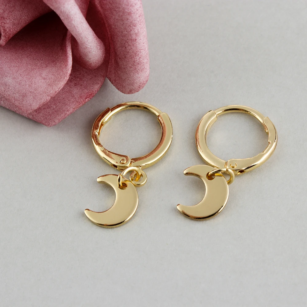 Simple Gold Color Small Star Tiny Moon Hoop Earrings for Women Girl ...