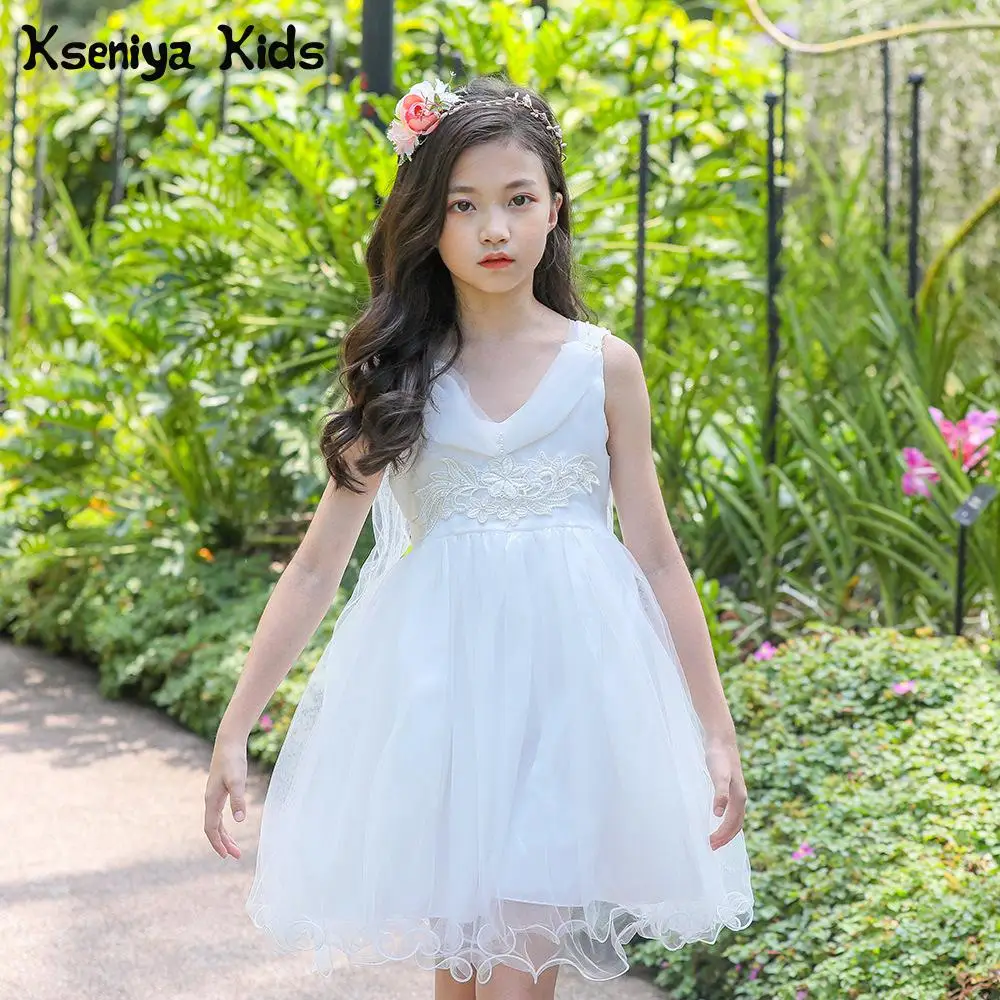 

Kseniya Kids Girl V-neck Vest Princess Dress Sleeveless Flowers Ball Gown Girls Dresses For Party And Wedding Tutu Lace Dress