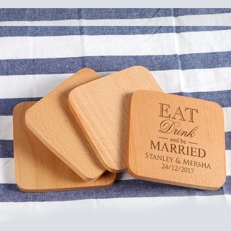 Personalized Drink Coaster Square Wood Wedding Personalized Drink Coaster Square Wood Wedding Favor Decoration Table Coasters For Drinks Set Of 25 In Party Diy Decorations