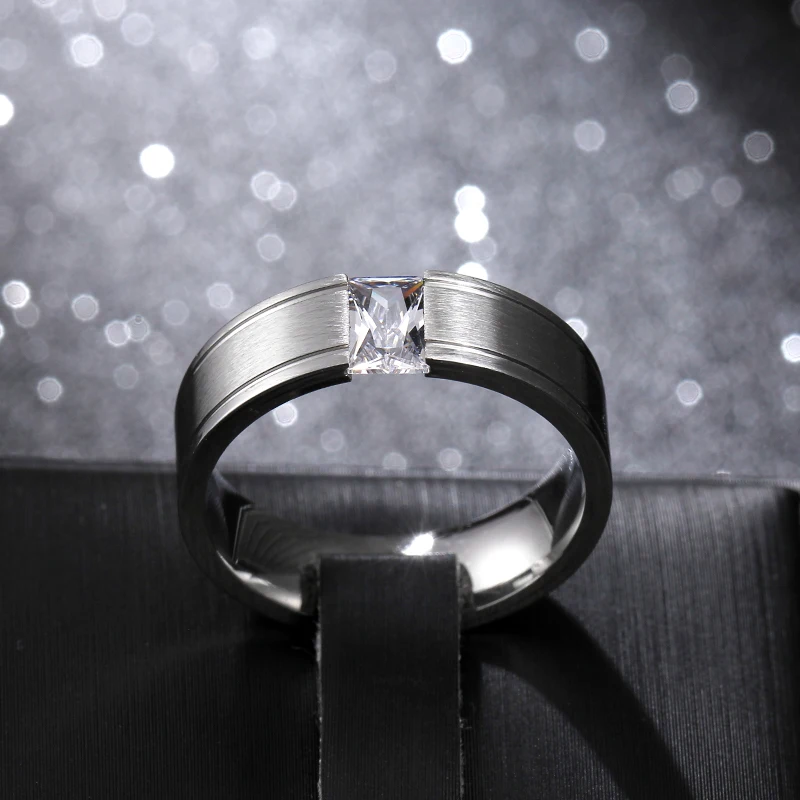 

Never Fade 6mm Stainless Steel Solid Zircon Ring Engagement Wedding Charm Rings Men Women