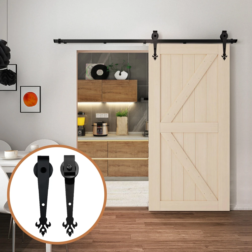 Lwzh Barn Door 5ft 6ft 7ft 9ft Black Rustic Carbon Steel Sliding Barn Door Interior Three Leaves Shaped Roller For Single Door Sliding Barn Door Sliding Barn Doors Interiorbarn Doors Interior Aliexpress