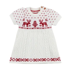 Рождественские платья для девочек; сезон осень-зима; вязаный свитер; платье с рисунком оленя для маленьких девочек; одежда для маленьких девочек