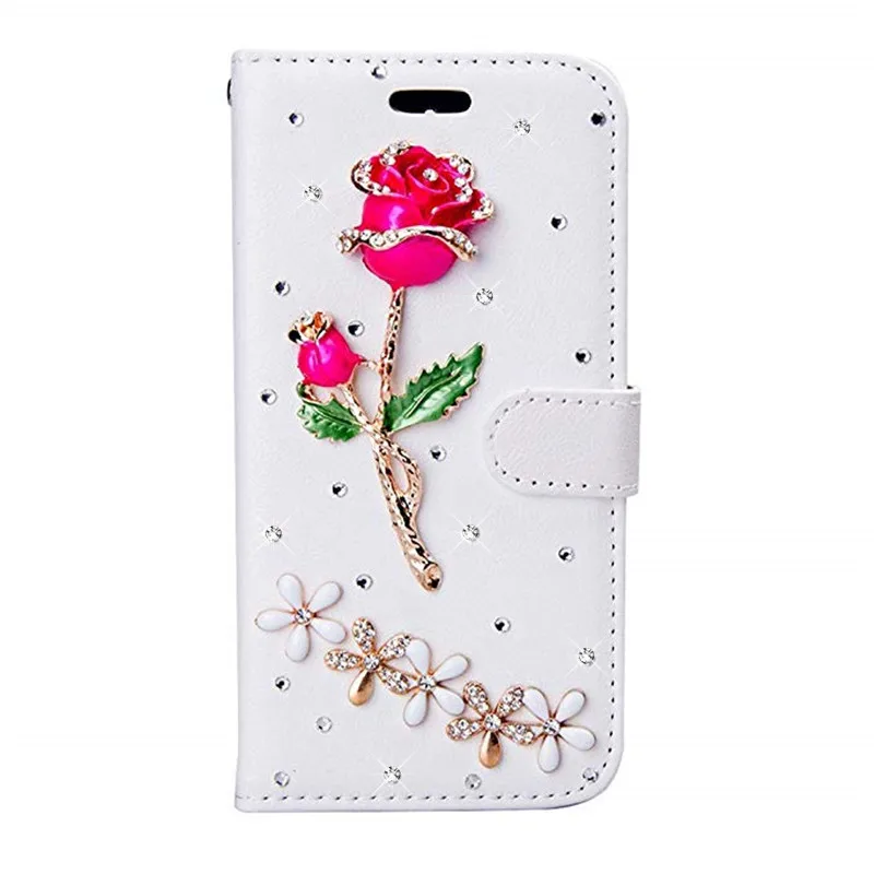 Бриллиантовый цветок розы кошелек кожаный чехол для Red mi Note 5 6 7 8 Pro 8T роскошный блестящий PU чехол для Xiao mi Play mi A2 mi 8 Lite