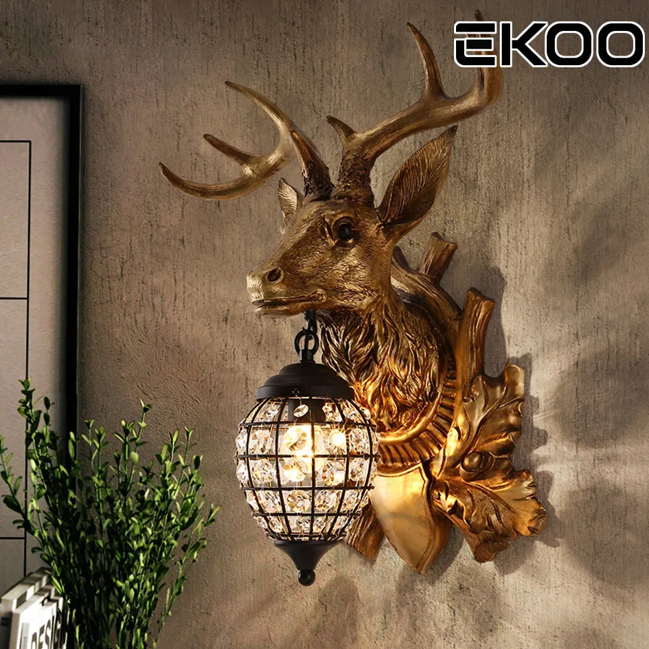 

EKOO Deer Antler Wall Lamp Lighting Rustic Home Cafe Bar Vintage European Industrial