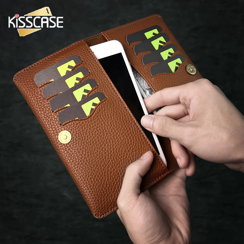 

KISSCASE Luxury Leather Phone Case For iPhone Huawei P20 Mate 6 inch Universal Flip Case Wallet Case For Samsung Galaxy Xiaomi