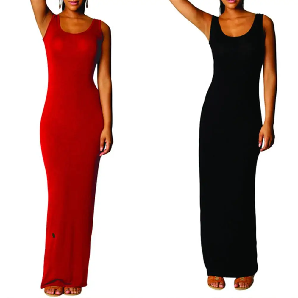 

Yfashion Vest Style Solid Dress Women Summer Sexy Sleeveless Long Dresses Casual Female Long Dress Vestidos