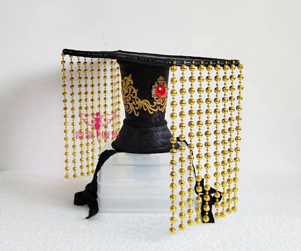 Золотой Черный 4 вида конструкций большой мужской костюм аксессуар для волос кусок занавес из бус шапка императора династии Хан императора волос тиары