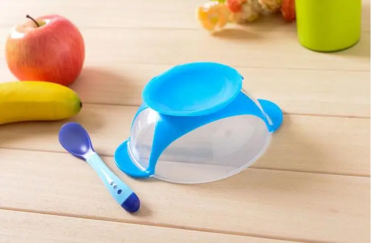 Детская PP столовая утварь для кормления, набор для младенцев с чашей на присоске и термочувствительной ложкой, набор детской тренировочной посуды