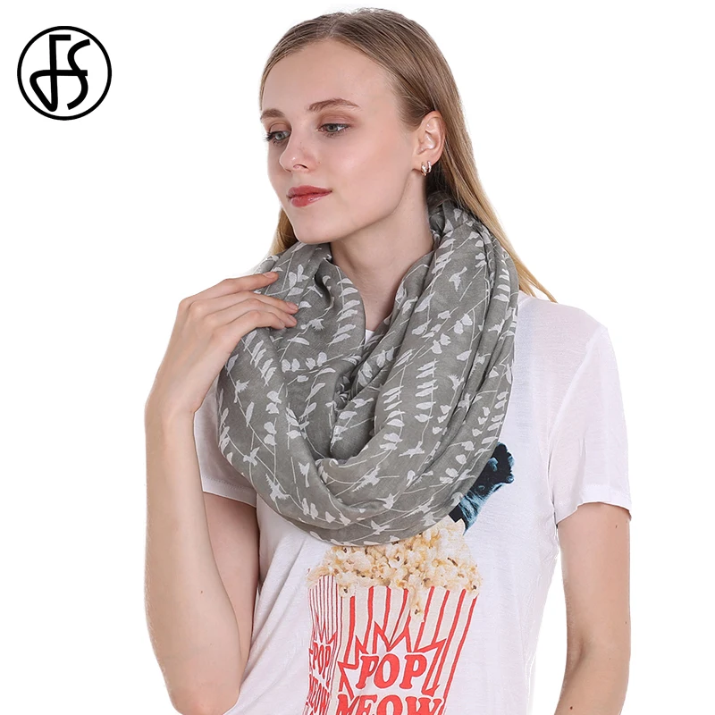 

FS Winter Scarves For Women Voile Infinity Neck Tube Loop Collar Ring Scarf Wicker Bird Print Feminine Brand Scarves Echarpe
