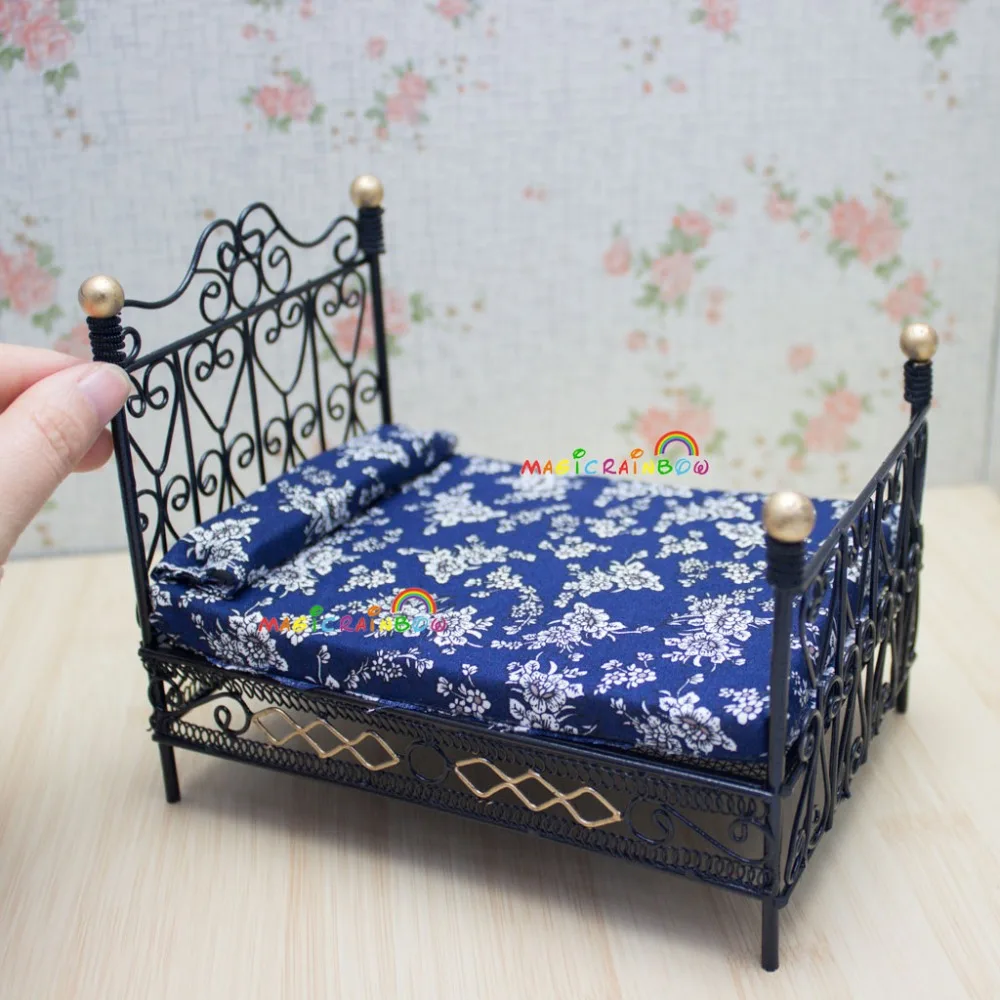 

Dolls House Metal Bed Princess Double Bed Bedroom Furniture 1:12 Dollhouse Miniatures Black