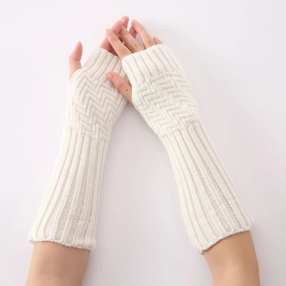 Женские вязаные рукавицы зимние перчатки эластичный трикотаж сплошной цвет запястье руки теплые длинные перчатки без пальцев Варежки #15