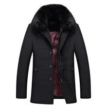 2017men Parka Zipper Cotton Padded Coat Winter Men Coat Fuax Fur Collar Coat Jacket