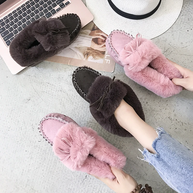 

New winter furry warm snow boots home tassel casual comfort flat Lok Fu cotton boots.