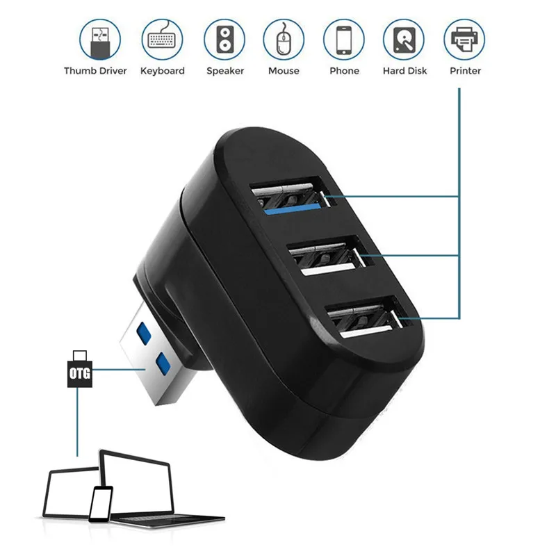 Поддержка быстрой зарядки OTG 3 порта usb-хаб 3,0 USB 2,0 вращающийся разветвитель адаптер для iPhone ПК ноутбук Mac клавиатура динамик