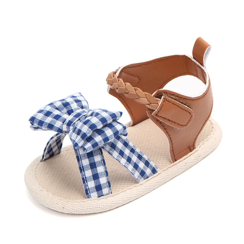 

New Plaid Butterfly-knot 3 Color Cotton Fabric Soft Sole Breathable Casual Baby Shoes Prewalkers Baby Girl Sandals Wholesale