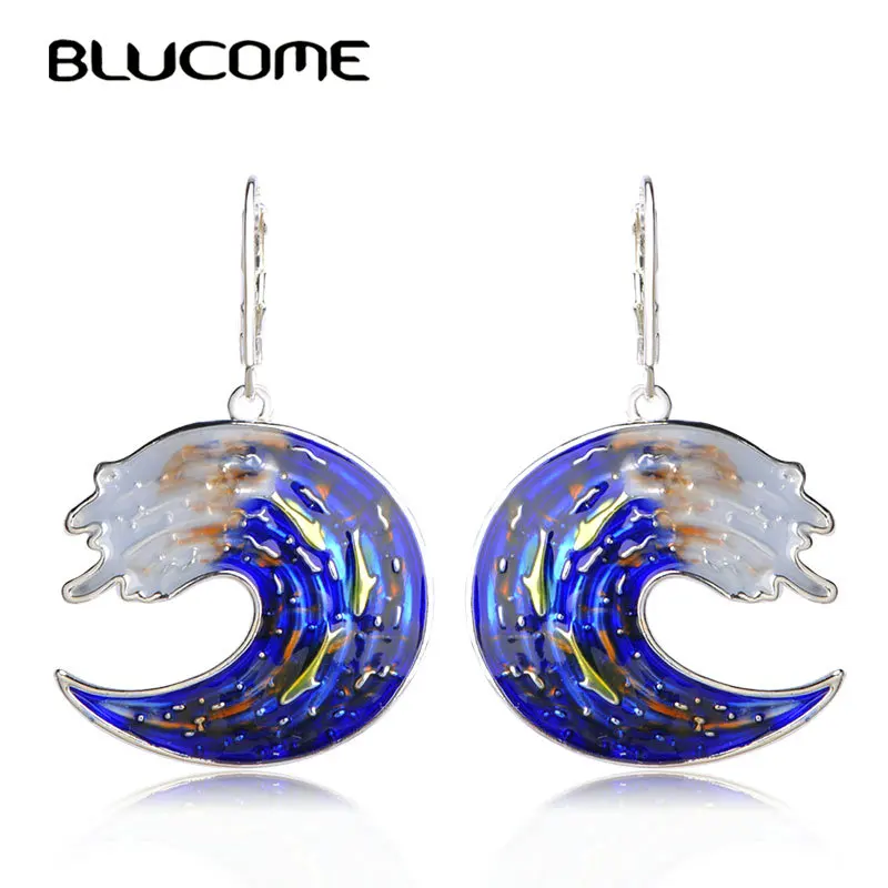 

Blucome New Arrival Special Design Earrings Blue Enamel Alloy Drop Earrings Women Girls Party Decoration High Quality Max Brinco