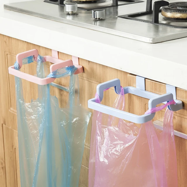 Best Offers Cupboard Door Back Platics Hanging Trash Rack Storage Kitchen Garbage Rubbish Bag Can Holder Hanging Kitchen Cabinet Trash Rack