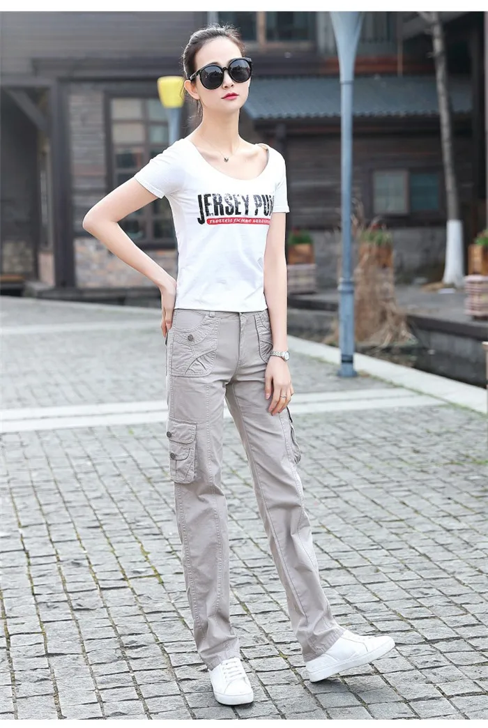 Spring Autumn Women Multi Pocket Cargo Pants Women Outdoor Sports Training Army Casual Straight Tube Overalls Long Pants NW2065