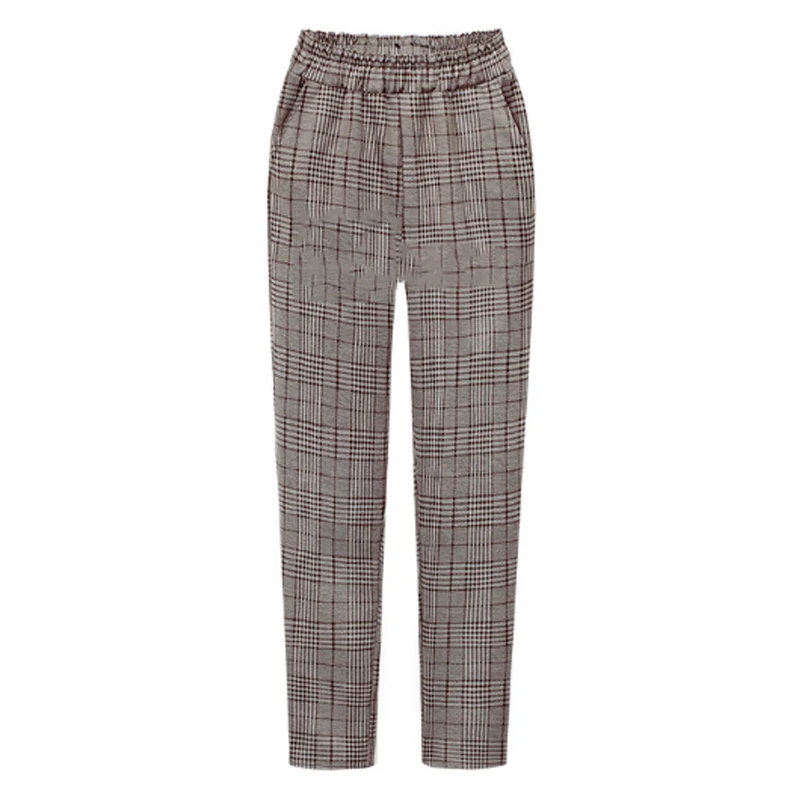 2020 Autumn European Style Women Plus Size 4XLTrousers Loose Anklet-Length Pants Casual Plaid Elastic Waist Female Brand Capris 2020 Autumn European Style Women Plus Size 4XLTrousers Loose Anklet-Length Pants Casual Plaid Elastic Waist Female Brand Capris