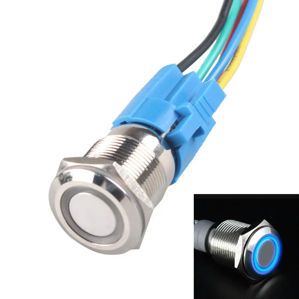 New 16mm 12V 3A Black Metal Push Button Switch Blue Led Latching ON-OFF Switch