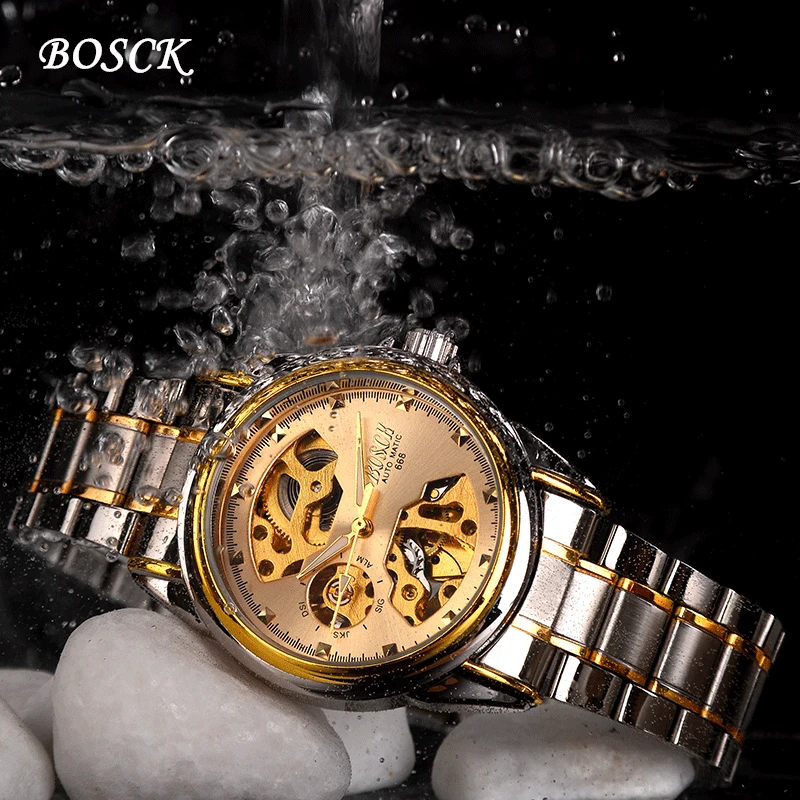 Automatic font b mechanical b font watch waterproof man han edition business men s stainless steel