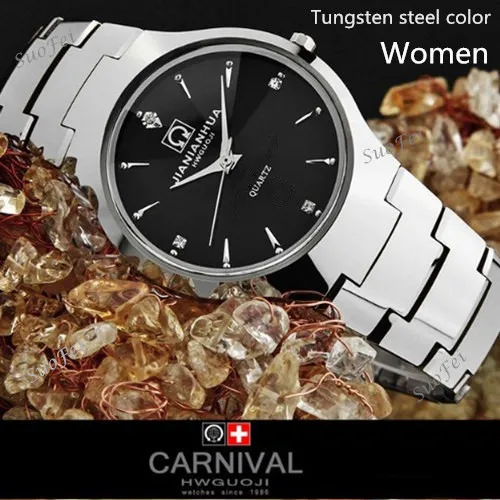 Модные вольфрамовые стальные Мужские Женские кварцевые часы известного бренда винтажные Стразы сапфировые водонепроницаемые женские часы для влюбленных - Цвет: Tungsten color women