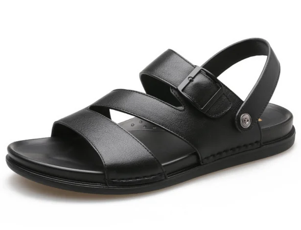 

2019 New Summer Men Genuine Leather Sandals Outdoor Slip-On Beach Casual Slippers Walking Rome Water Shoes Hombre Sandalia D368