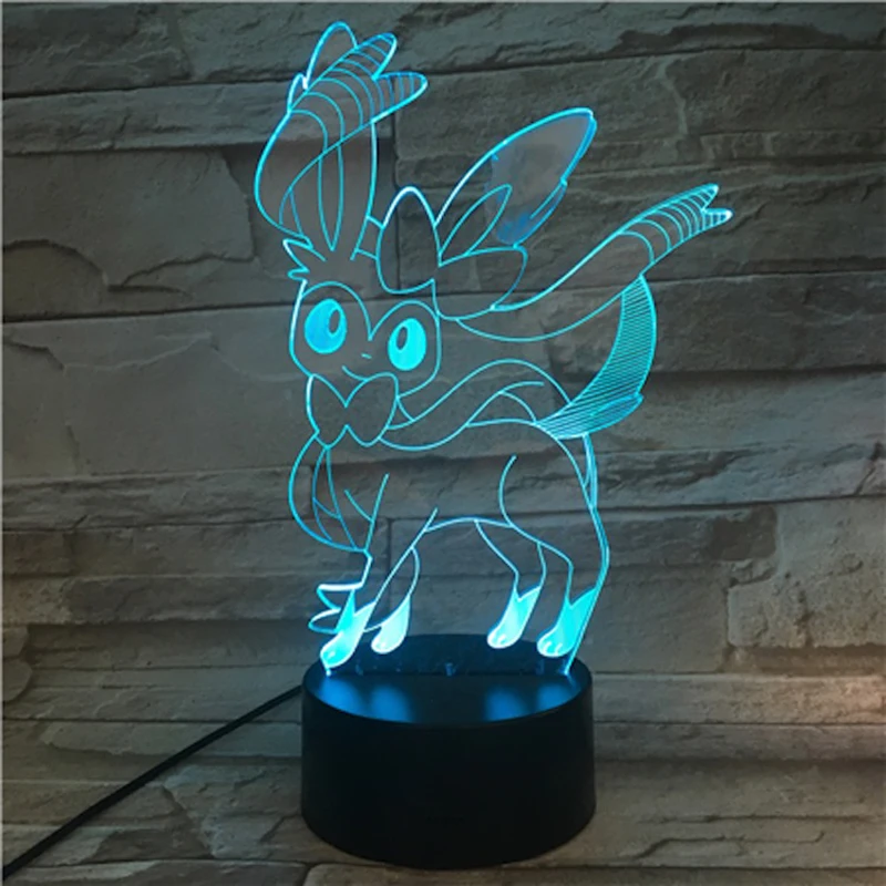 

Pokemon Game Eevee Sylveon 3D Lamp Kawaii Cartoon Figure RGB USB LED Night Light Illusion Lighting Christmas Gift Lava Home Prop
