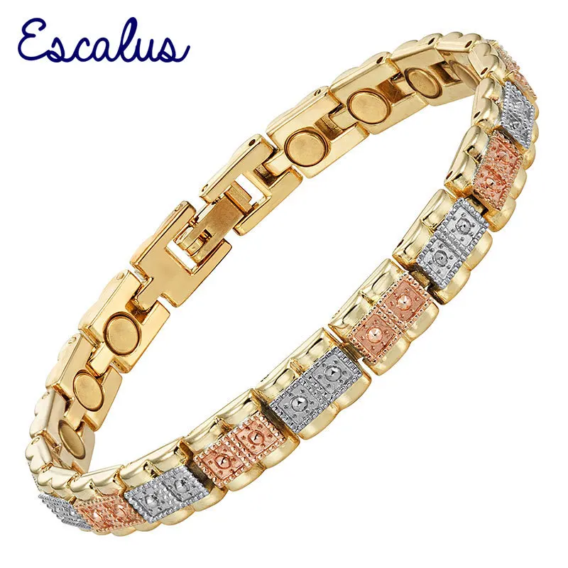 

Escalus Charm 3-Tone Colors Gold Color Magnetic Women Bracelet Young Lady Link Chain Bracelets Jewelry Girl Bangle